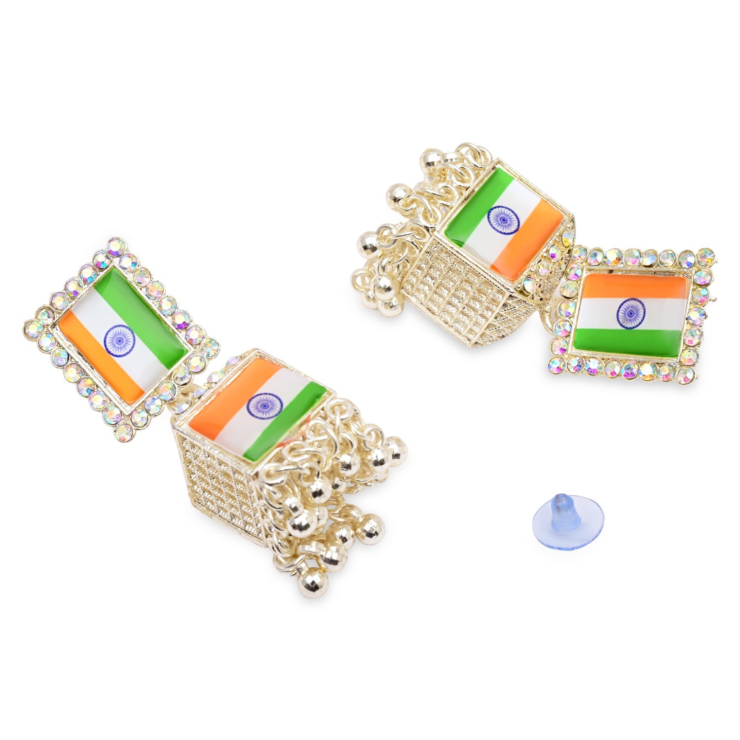 Etnico Traditional White Gold Plated National Flag Ethnic Jhumka Earrings For Women