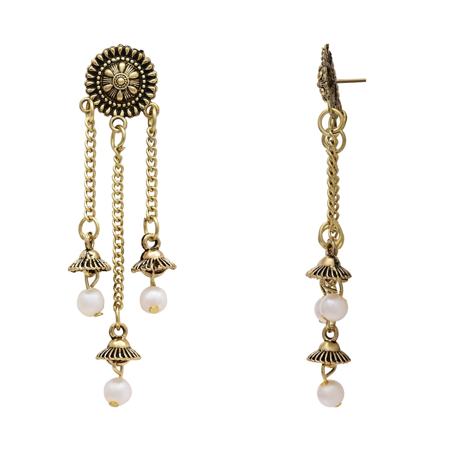 Etnico Traditional Lightweight Multi Layered Dangle Jhumka Earrings For Women