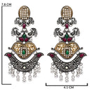 Etnico Silver Oxidised Traditional Peacock & Floral Design Ghungroo Detailing Dangle Earrings for Women
