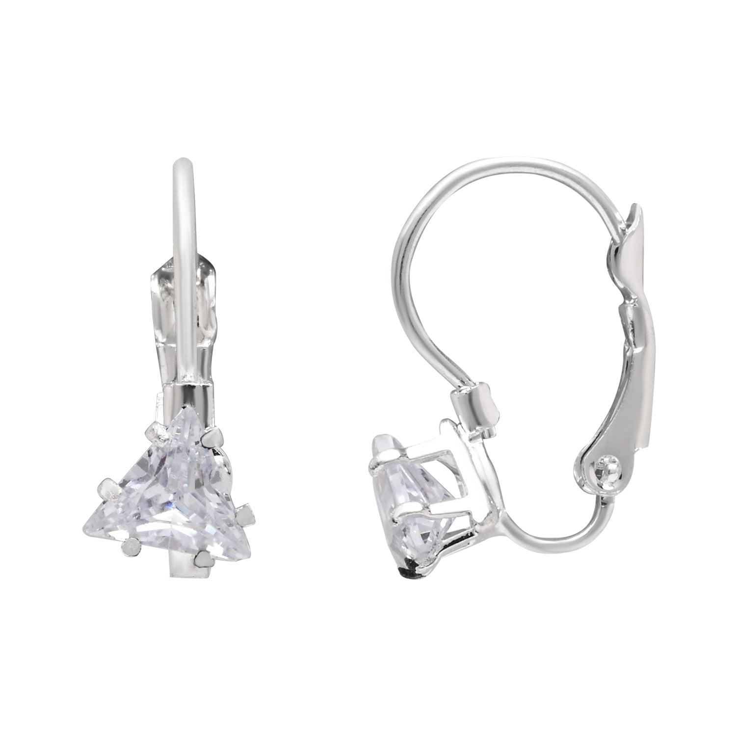 Etnico Silver Plated Trillion-Cut Lever back Drop Small Fancy Earrings For Women
