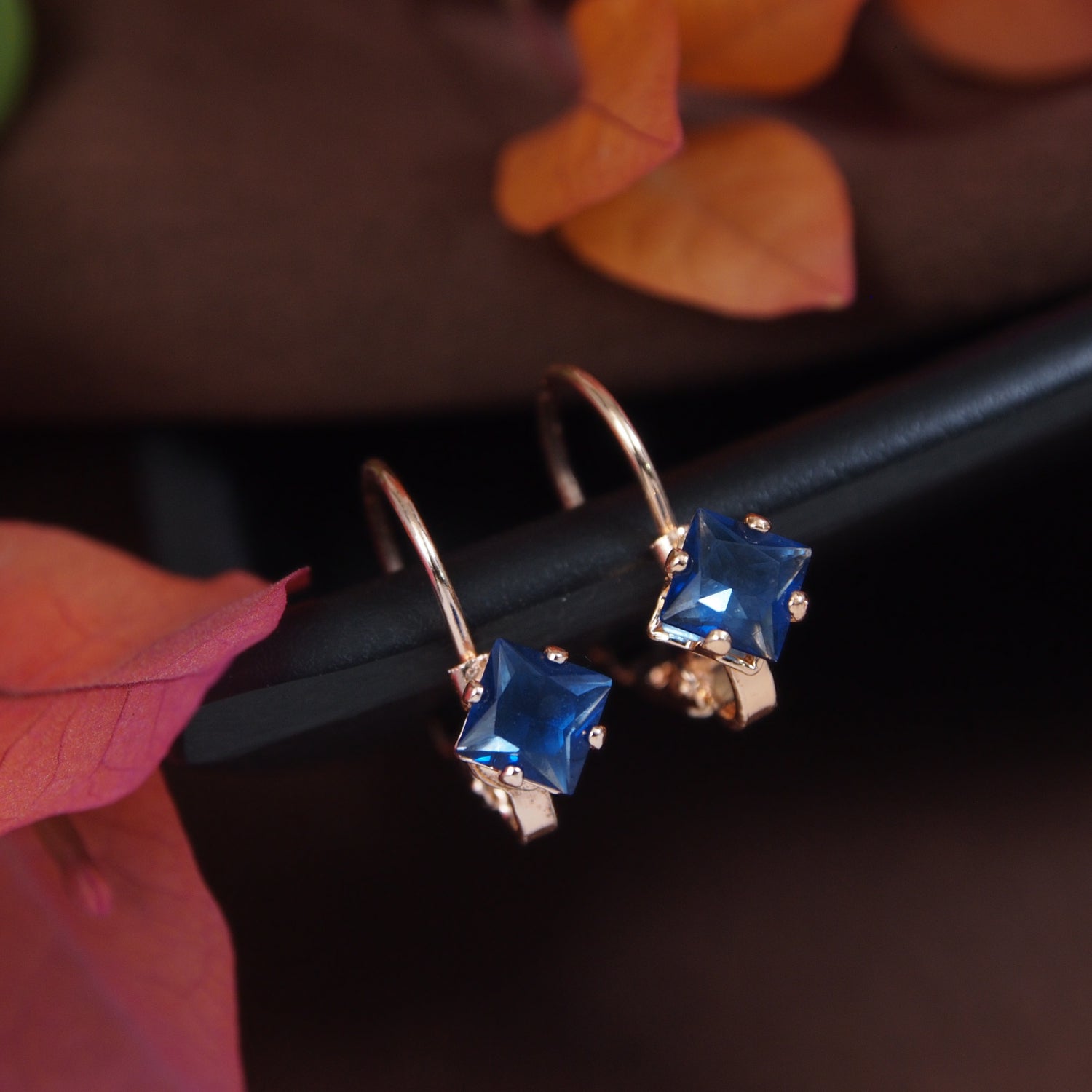 Etnico Rose Gold Plated Square-Cut Lever back Drop Small Fancy Earrings For Women