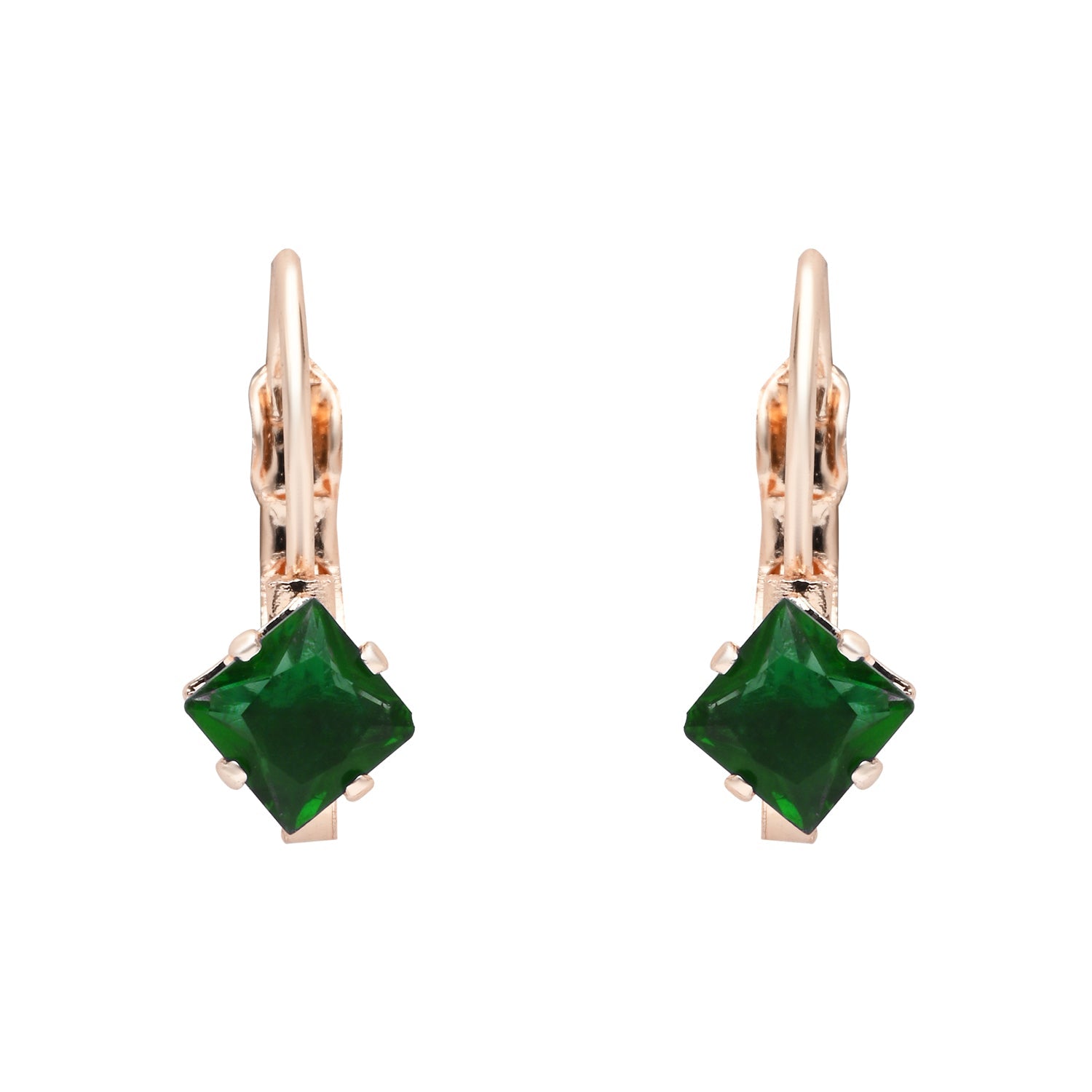 Etnico Rose Gold Plated Square-Cut Lever back Drop Small Fancy Earrings For Women