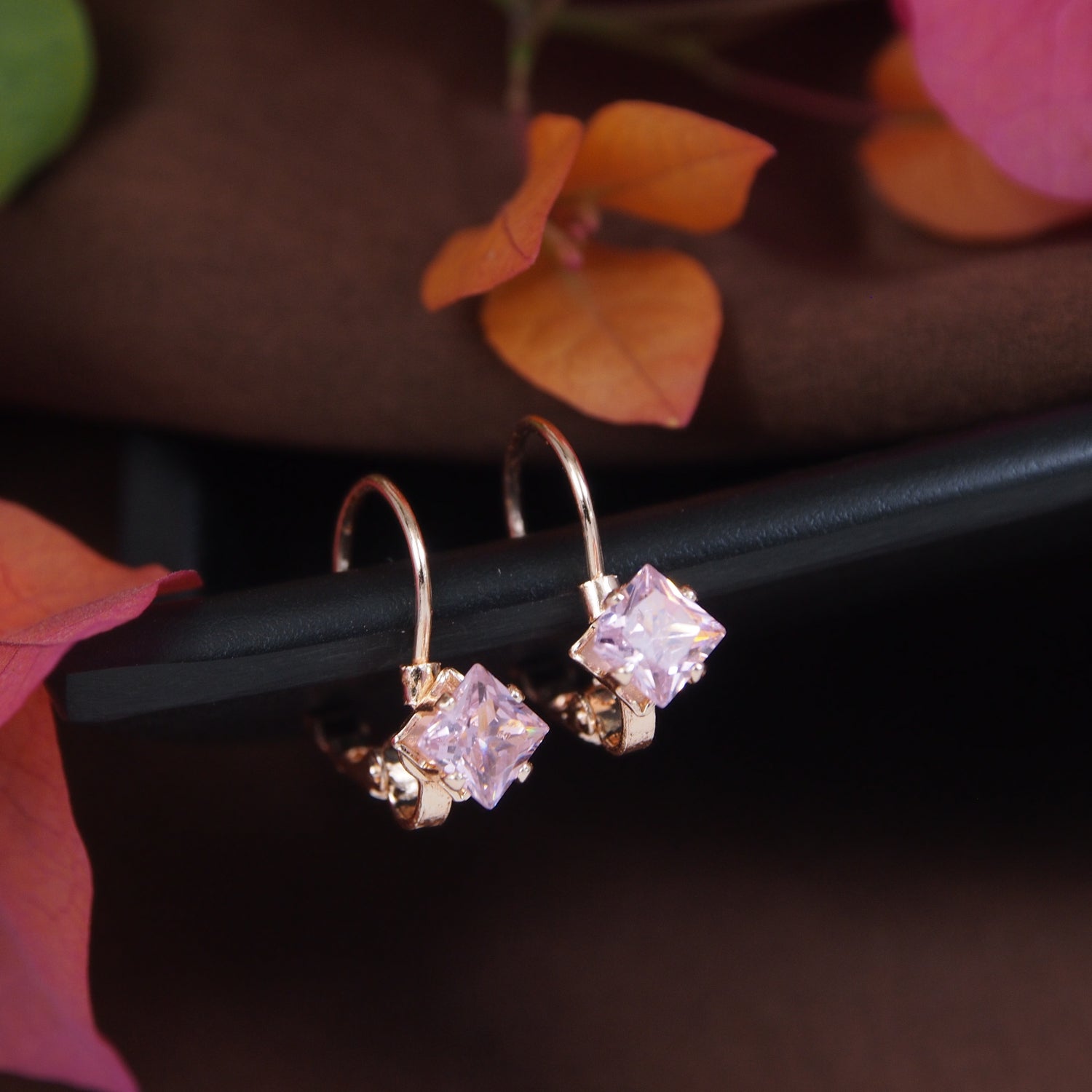 Etnico Rose Gold Plated Square-Cut Lever back Drop Small Fancy Earrings For Women