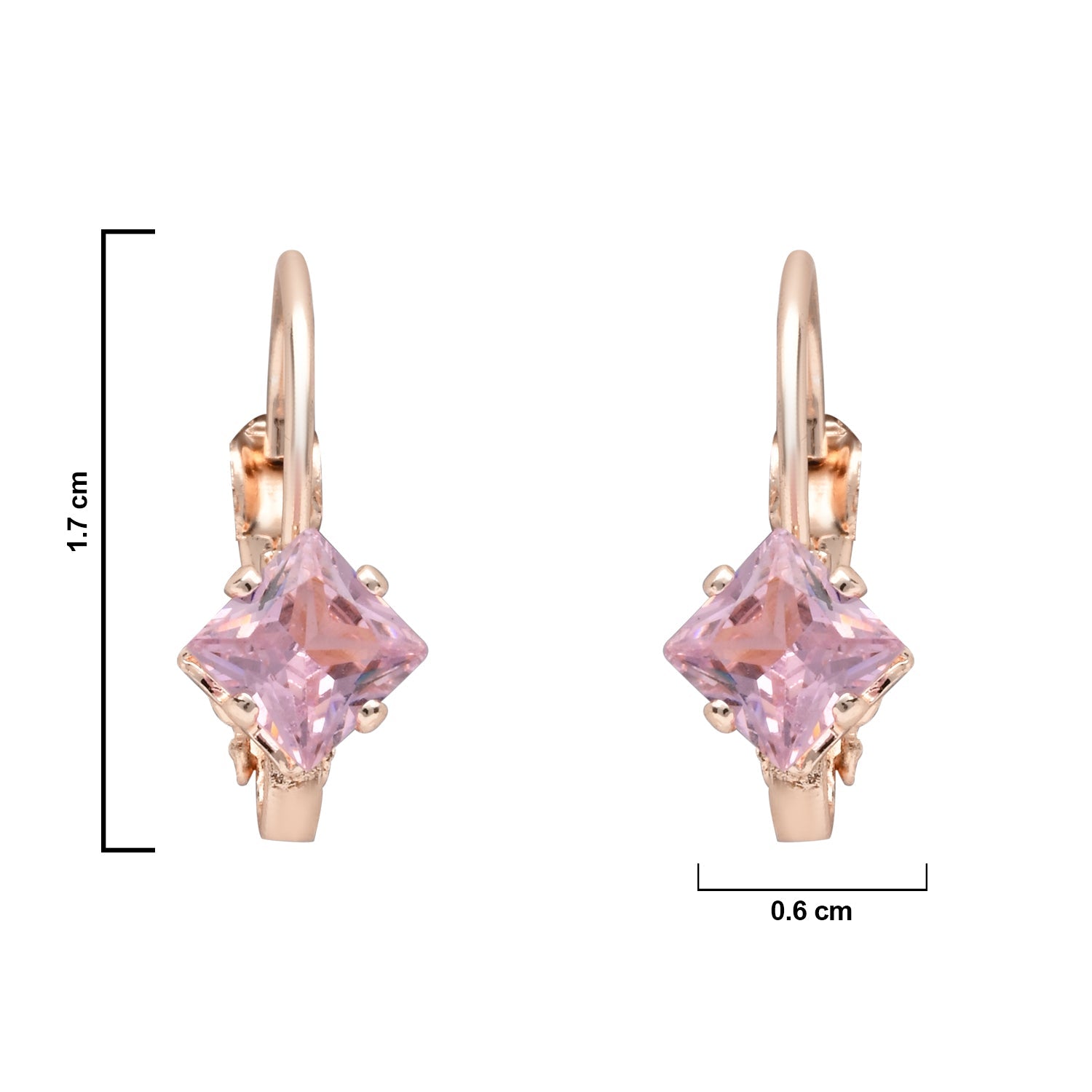 Etnico Rose Gold Plated Square-Cut Lever back Drop Small Fancy Earrings For Women