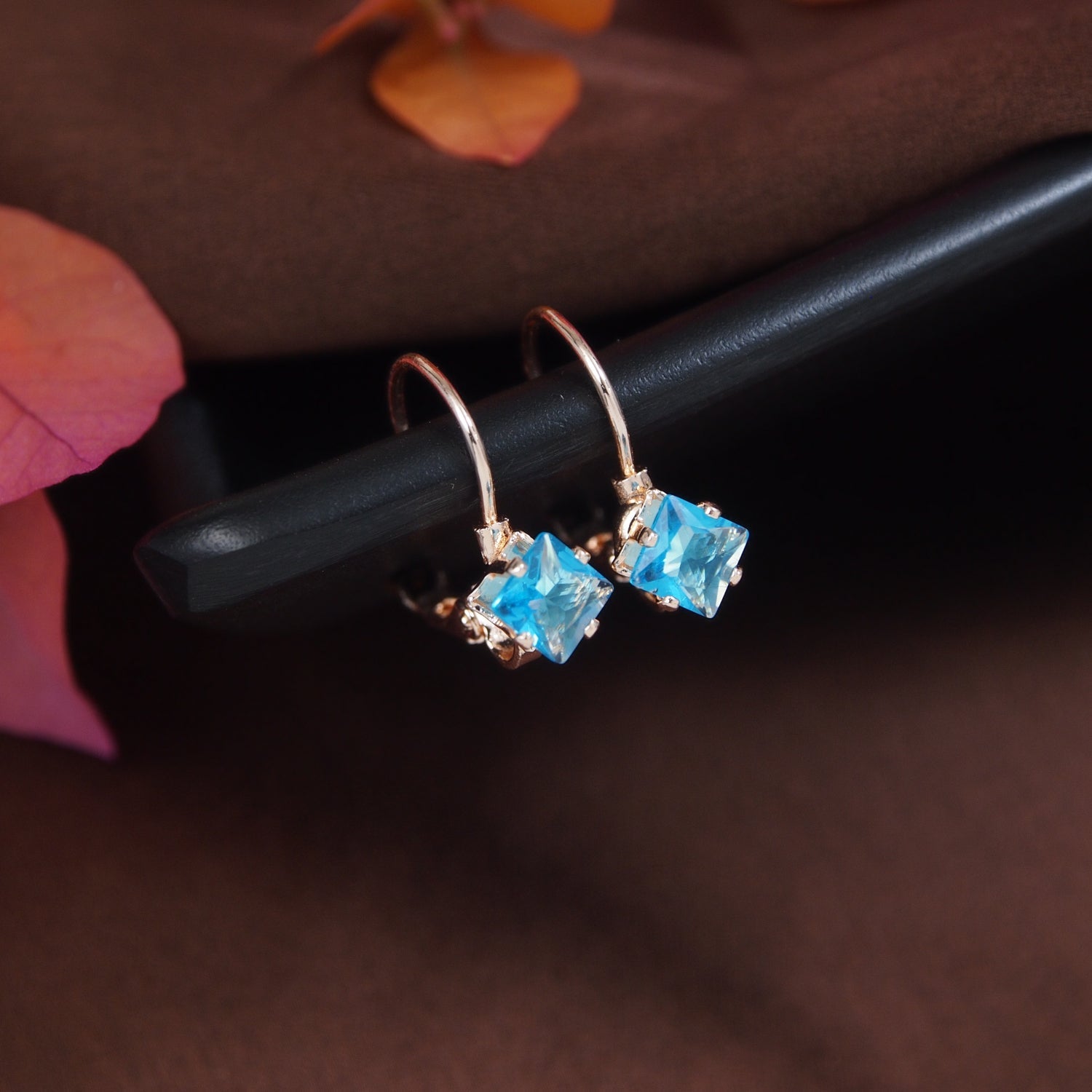 Etnico Rose Gold Plated Square-Cut Lever back Drop Small Fancy Earrings For Women