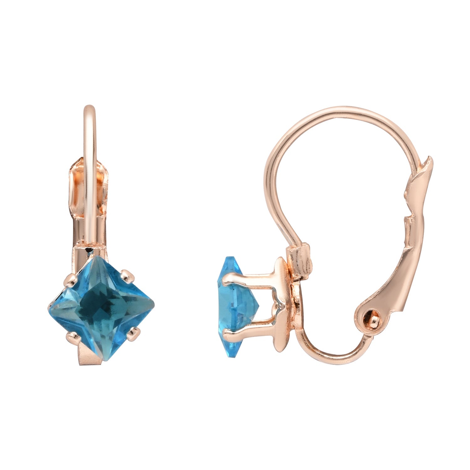 Etnico Rose Gold Plated Square-Cut Lever back Drop Small Fancy Earrings For Women