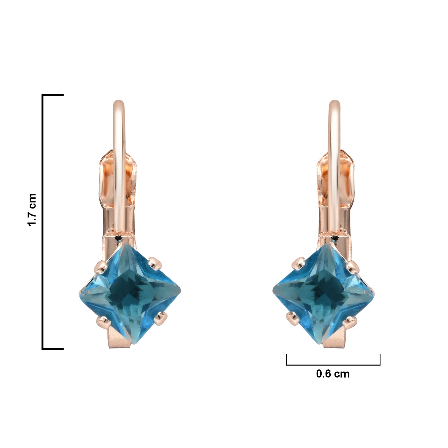 Etnico Rose Gold Plated Square-Cut Lever back Drop Small Fancy Earrings For Women