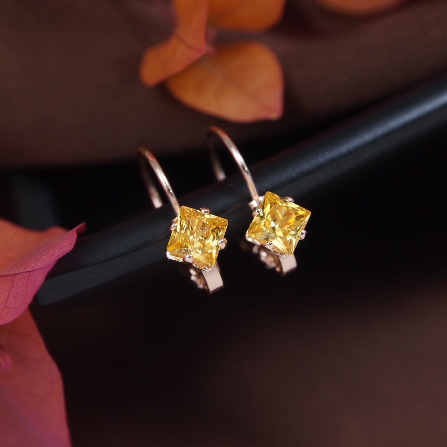 Etnico Rose Gold Plated Square-Cut Lever back Drop Small Fancy Earrings For Women