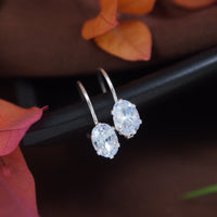 Etnico Silver Plated Oval-Cut Lever back Drop Small Fancy Earrings For Women