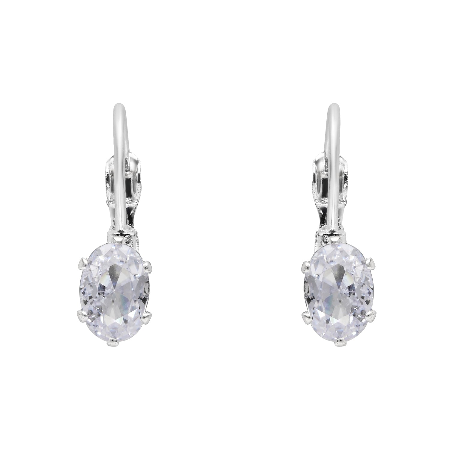 Etnico Silver Plated Oval-Cut Lever back Drop Small Fancy Earrings For Women