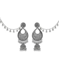 Etnico Silver Oxidised Traditional Jhumka Hair Chain/Ear chain Accessories with Hook For Women