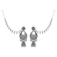 Etnico Silver Oxidised Traditional Jhumka Hair Chain/Ear chain Accessories with Hook For Women