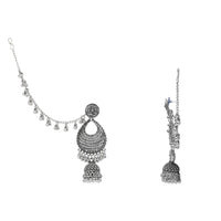 Etnico Silver Oxidised Traditional Jhumka Hair Chain/Ear chain Accessories with Hook For Women