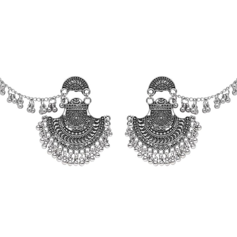 Etnico Silver Oxidised Traditional Jhumka Hair Chain/Ear chain Accessories with Hook For Women