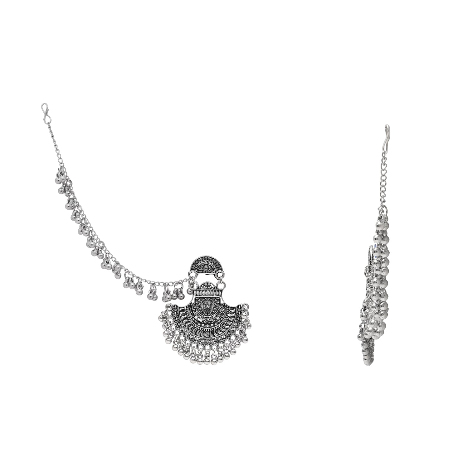 Etnico Silver Oxidised Traditional Jhumka Hair Chain/Ear chain Accessories with Hook For Women