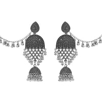 Etnico Silver Oxidised Traditional Jhumka Hair Chain/Ear chain Accessories with Hook For Women