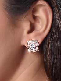 Etnico Latest Stylish Rose Gold Plated CZ American Diamond Stud Earrings For Women