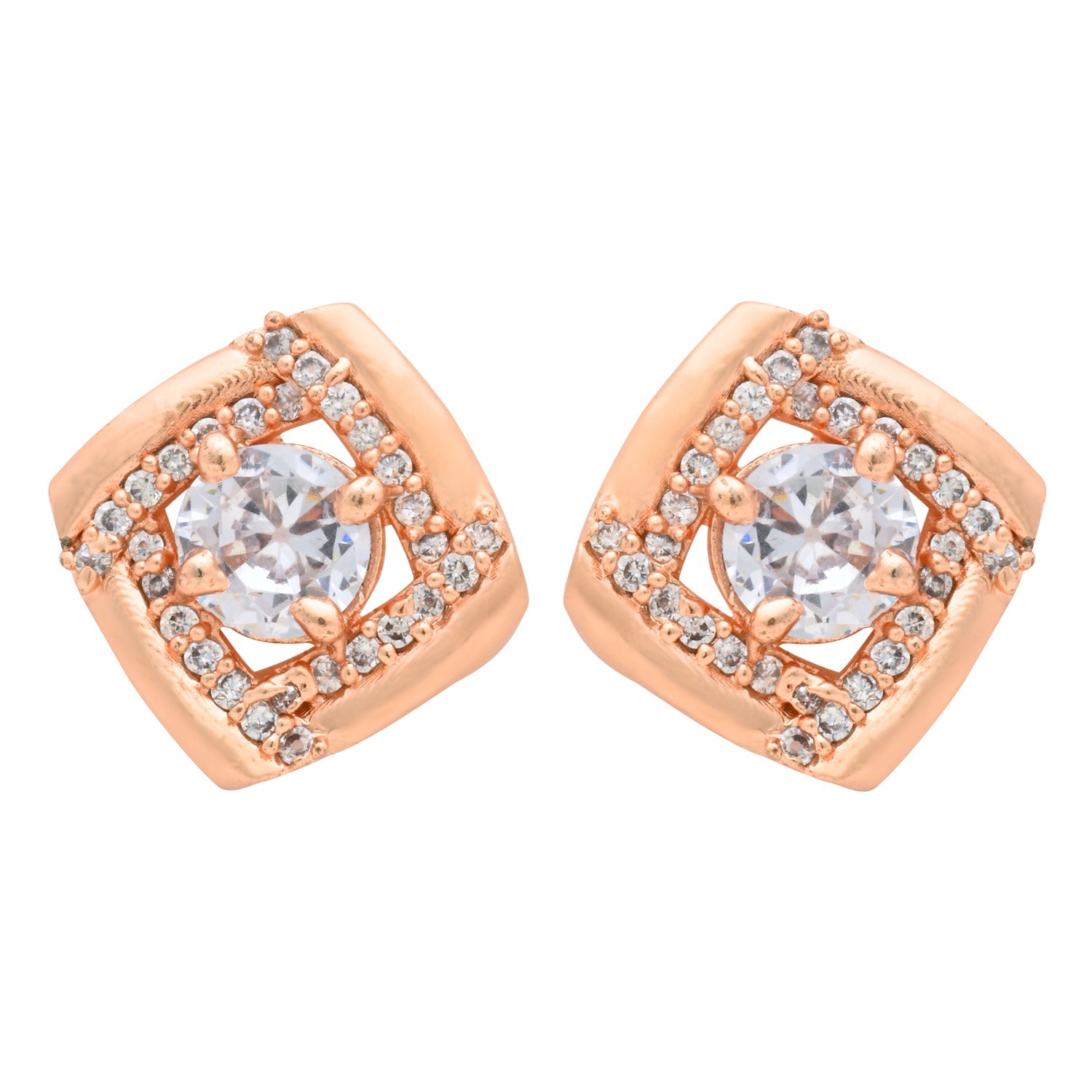 Etnico Latest Stylish Rose Gold Plated CZ American Diamond Stud Earrings For Women