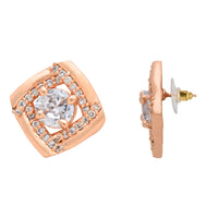 Etnico Latest Stylish Rose Gold Plated CZ American Diamond Stud Earrings For Women