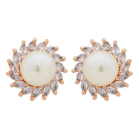 Etnico Latest Stylish Rose Gold Plated CZ American Diamond Stud Earrings For Women