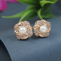 Etnico Latest Stylish Rose Gold Plated CZ American Diamond Stud Earrings For Women