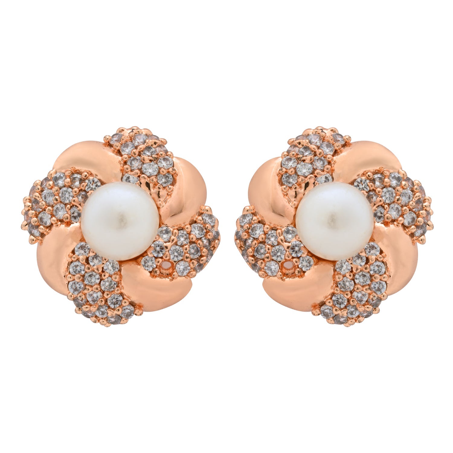 Etnico Latest Stylish Rose Gold Plated CZ American Diamond Stud Earrings For Women