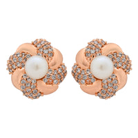 Etnico Latest Stylish Rose Gold Plated CZ American Diamond Stud Earrings For Women