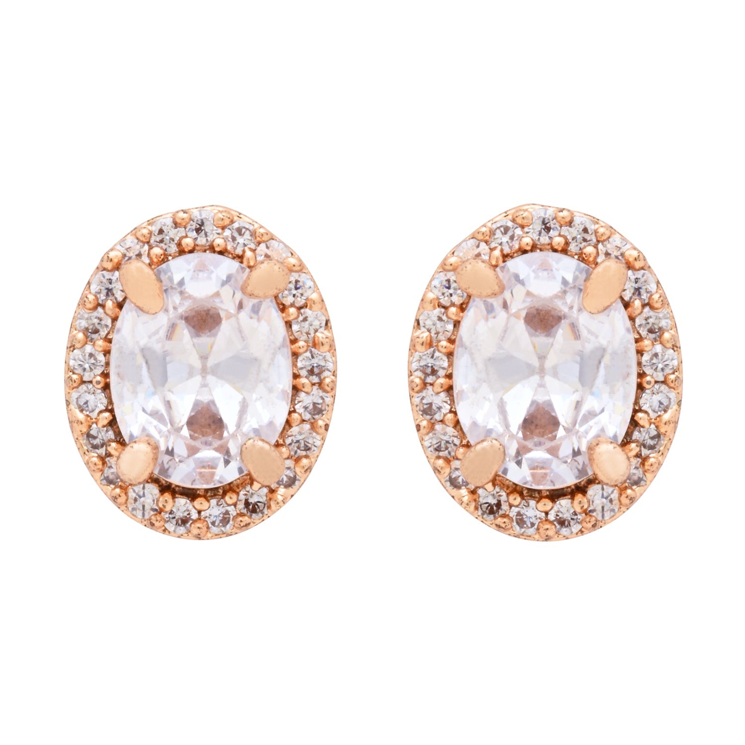 Etnico Latest Stylish Rose Gold Plated CZ American Diamond Stud Earrings For Women