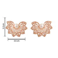 Etnico Rose Gold Plated Cubic Zirconia and American Diamond Fashionable Pearl Look Stud brass Earrings For Women
