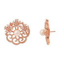 Etnico Rose Gold Plated Cubic Zirconia and American Diamond Fashionable Pearl Look Stud Earrings For Women