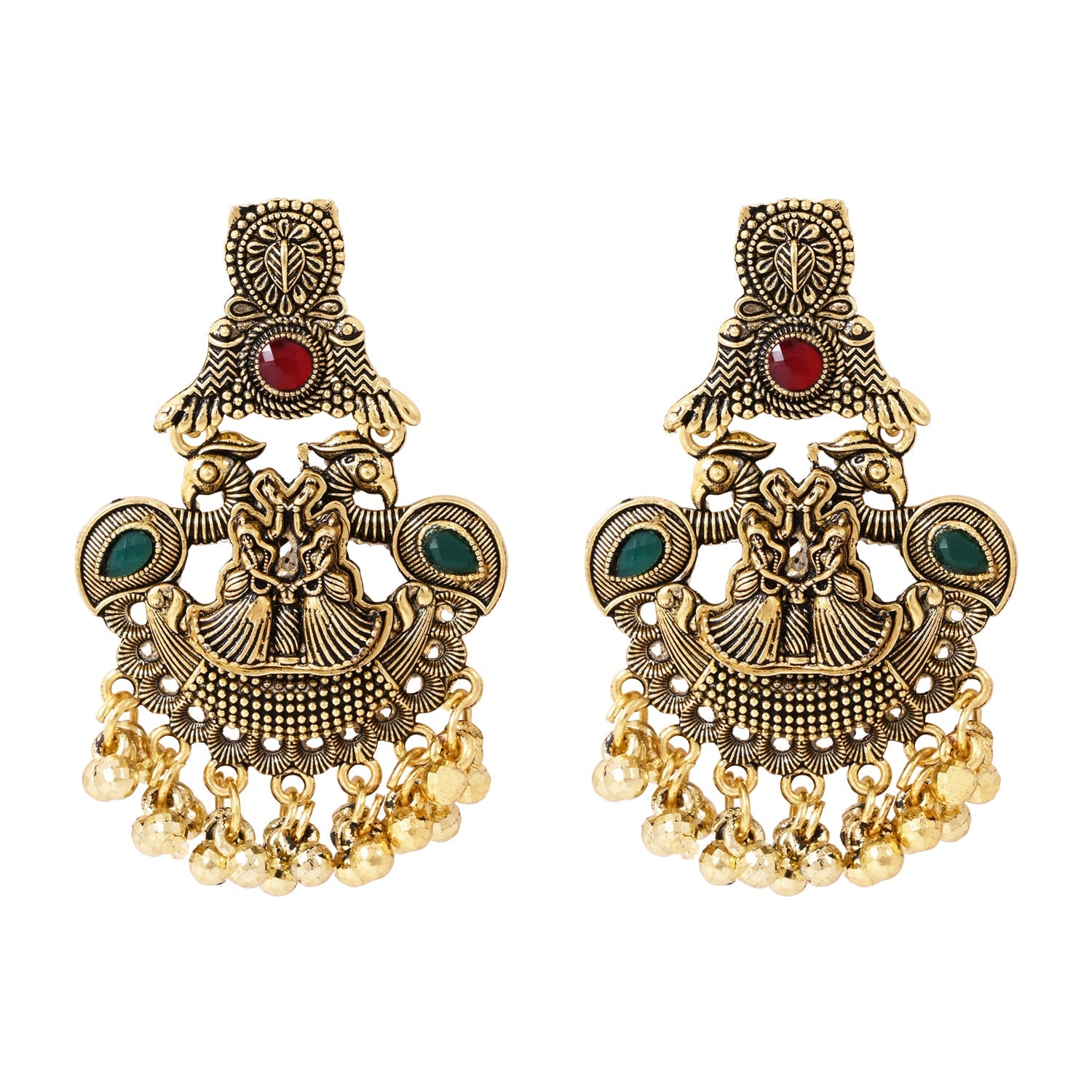 Etnico Gold Plated Traditional Antique Jhumka with Ghungroo Earrings For Women