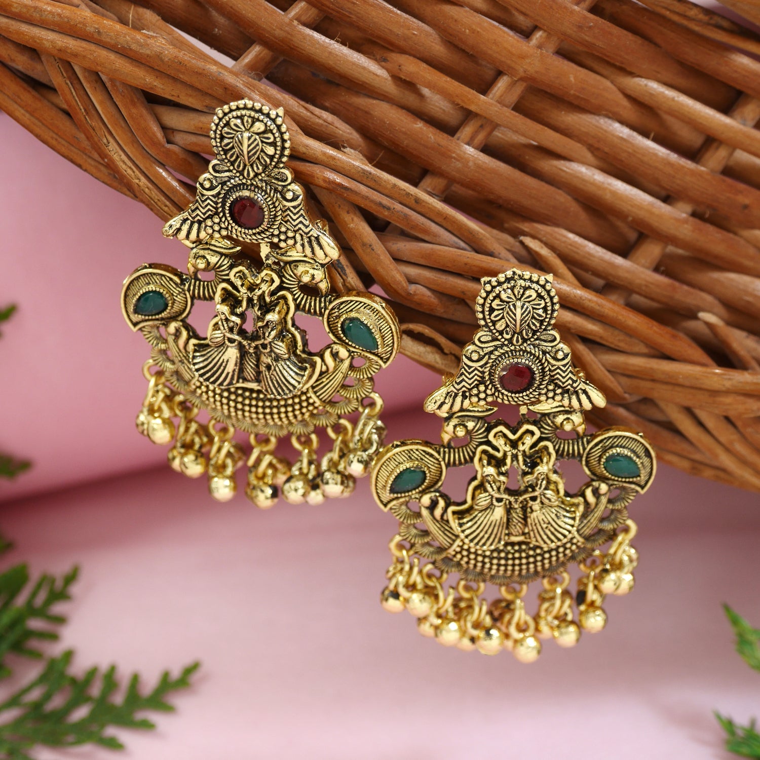 Etnico Gold Plated Traditional Antique Jhumka with Ghungroo Earrings For Women