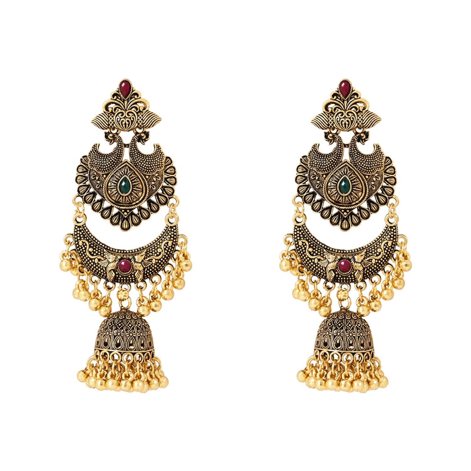 Etnico Gold Plated Traditional Style Jhumka with Ghungroo Earrings For Women