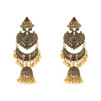 Etnico Gold Plated Traditional Style Jhumka with Ghungroo Earrings For Women