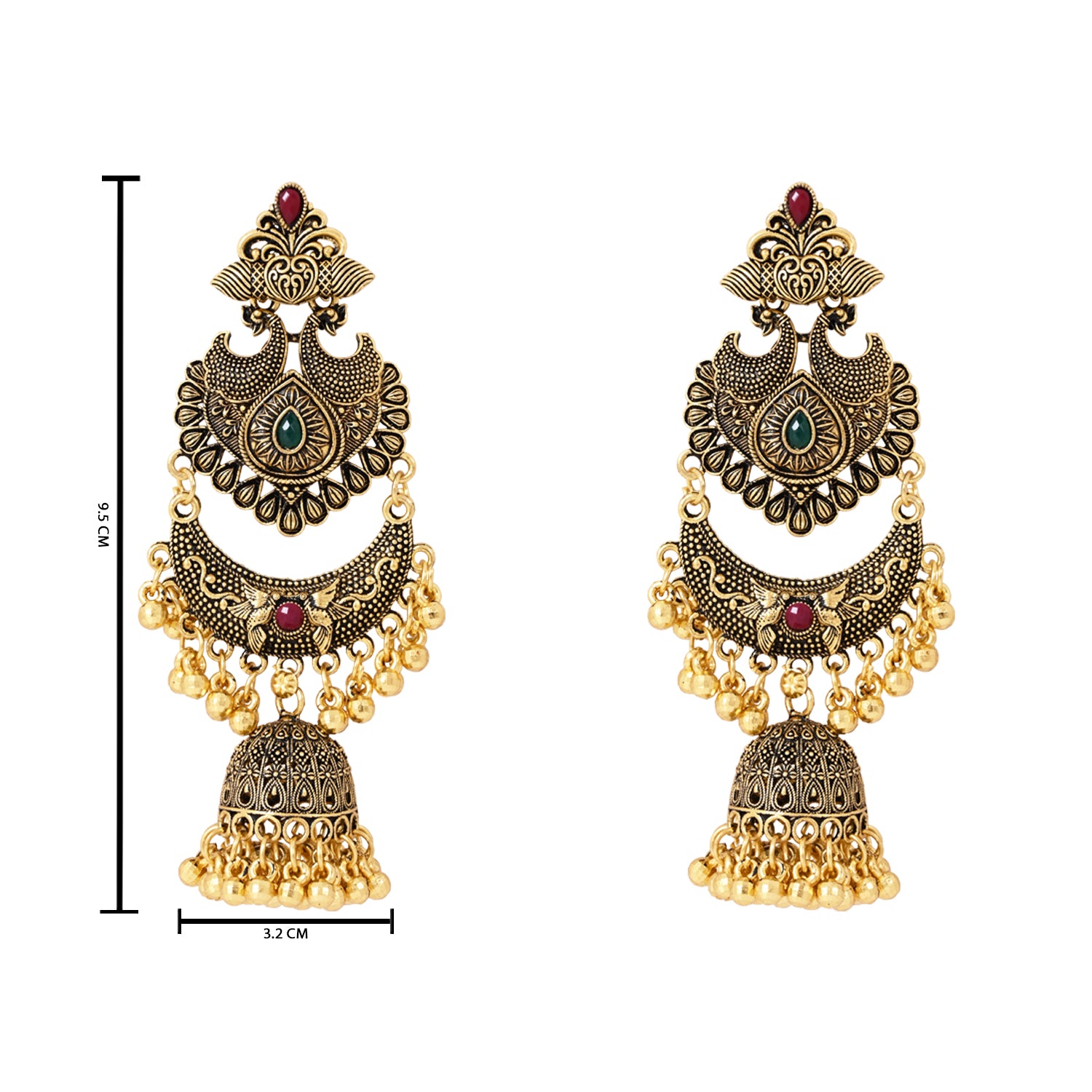 Etnico Gold Plated Traditional Style Jhumka with Ghungroo Earrings For Women