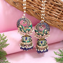 Etnico Gold Plated Traditional Meenakari Jhumka with Ear chain For Women