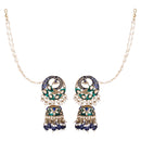 Etnico Gold Plated Traditional Meenakari Jhumka with Ear chain For Women