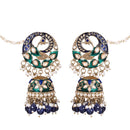 Etnico Gold Plated Traditional Meenakari Jhumka with Ear chain For Women