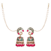 Etnico Gold Plated Traditional Meenakari Jhumka with Ear chain For Women