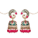 Etnico Gold Plated Traditional Meenakari Jhumka with Ear chain For Women