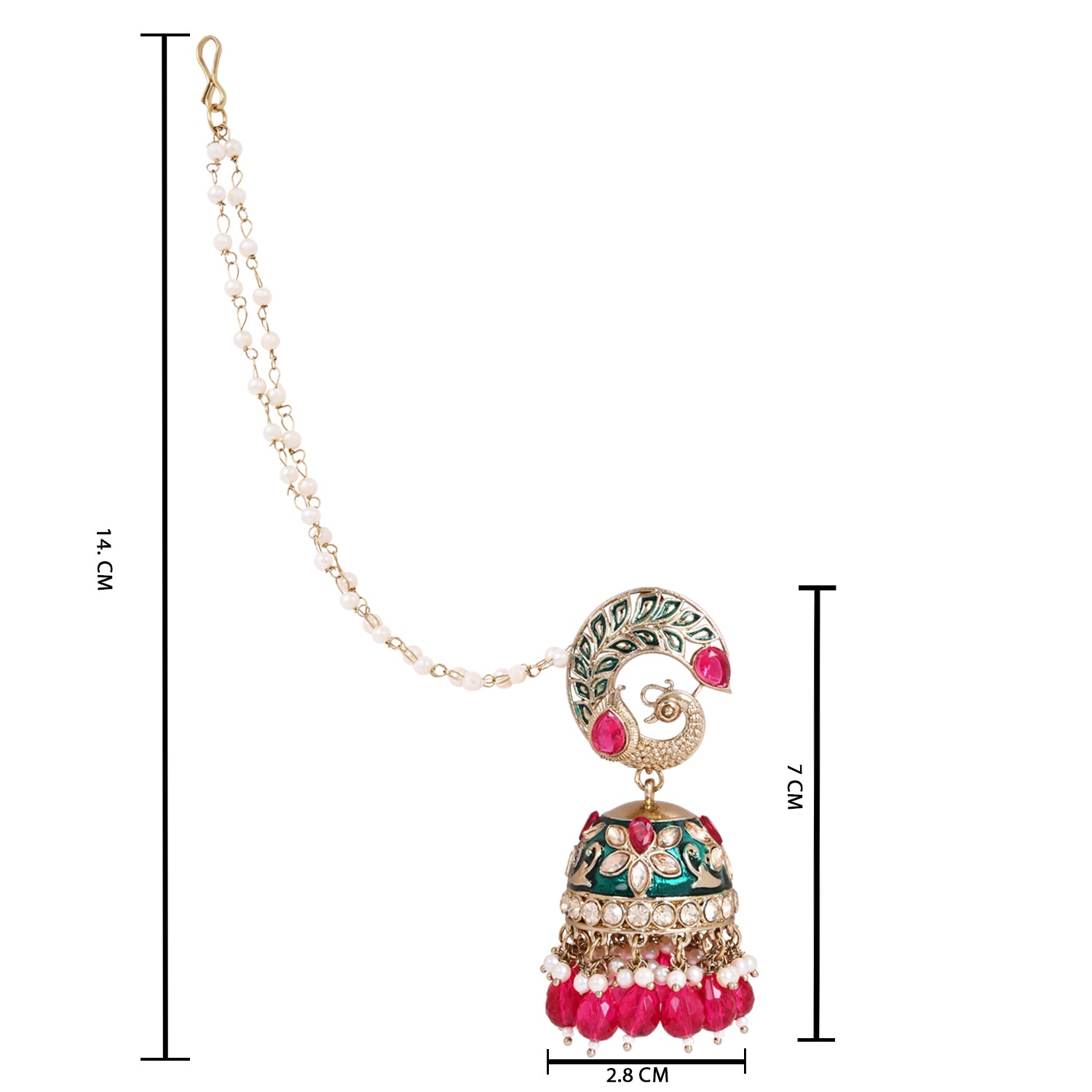 Etnico Gold Plated Traditional Meenakari Jhumka with Ear chain For Women