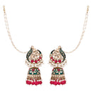 Etnico Gold Plated Traditional Meenakari Kundan & Pearl Jhumka Earrings With Earchain For Women