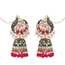Etnico Gold Plated Traditional Meenakari Kundan & Pearl Jhumka Earrings With Earchain For Women