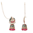 Etnico Gold Plated Traditional Meenakari Kundan & Pearl Jhumka Earrings With Earchain For Women
