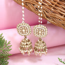 Etnico Gold Plated Traditional Kundan & Pearl Jhumka Earrings With Earchain For Women 