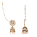 Etnico Gold Plated Traditional Kundan & Pearl Jhumka Earrings With Earchain For Women