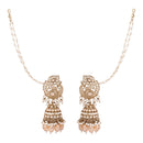 Etnico Gold Plated Traditional Kundan & Pearl Jhumka Earrings With Earchain For Women