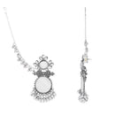 Etnico Silver Plated Traditional Statement Earring With Ear Chain for Women