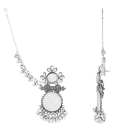 Etnico Silver Plated Traditional Statement Earring With Ear Chain for Women