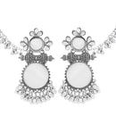 Etnico Silver Plated Traditional Statement Earring With Ear Chain for Women